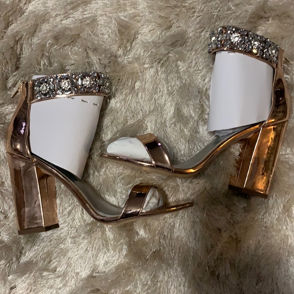 Rose/Gold High Heeled Sandals, Embellished Ankle